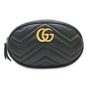GUCCI Authentic Black Leather GG Marmont Fanny Pack